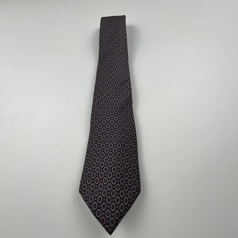 Vintage Trissardi Navy Maroon Geometric Medallion Silk Tie